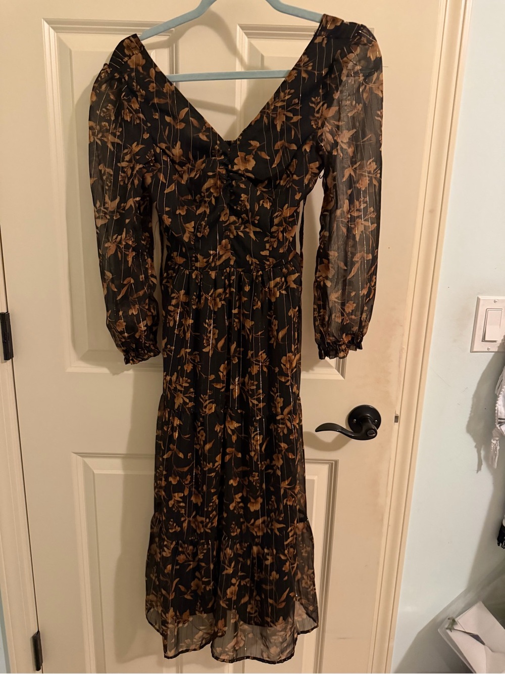 Sincerely Jules Black Midi Dress with Brown Floral Print